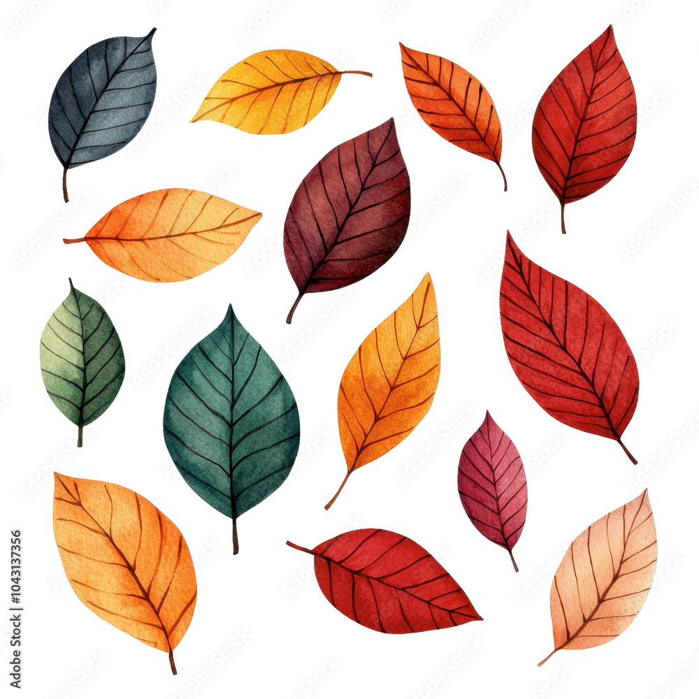 A vibrant collection of illustrated leaves in various colors against a black background, showcasing the beauty of nature's palette. A vibrant collection of illustrated leaves in various colors against a black background, showcasing the beauty of nature's palette.