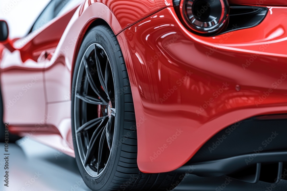 Red sports car with black wheels, studio shot. Red sports car with black wheels, studio shot.