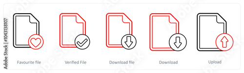 A set of 5 file icons as favorite file, verified file, download file