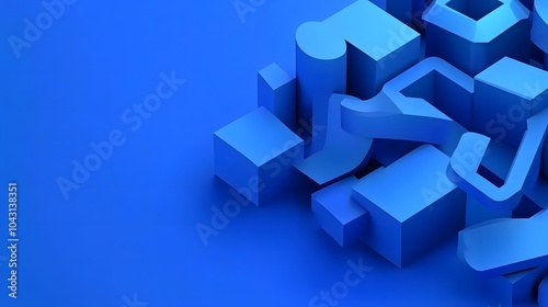 Abstract geometric composition, blue background design, 3d render