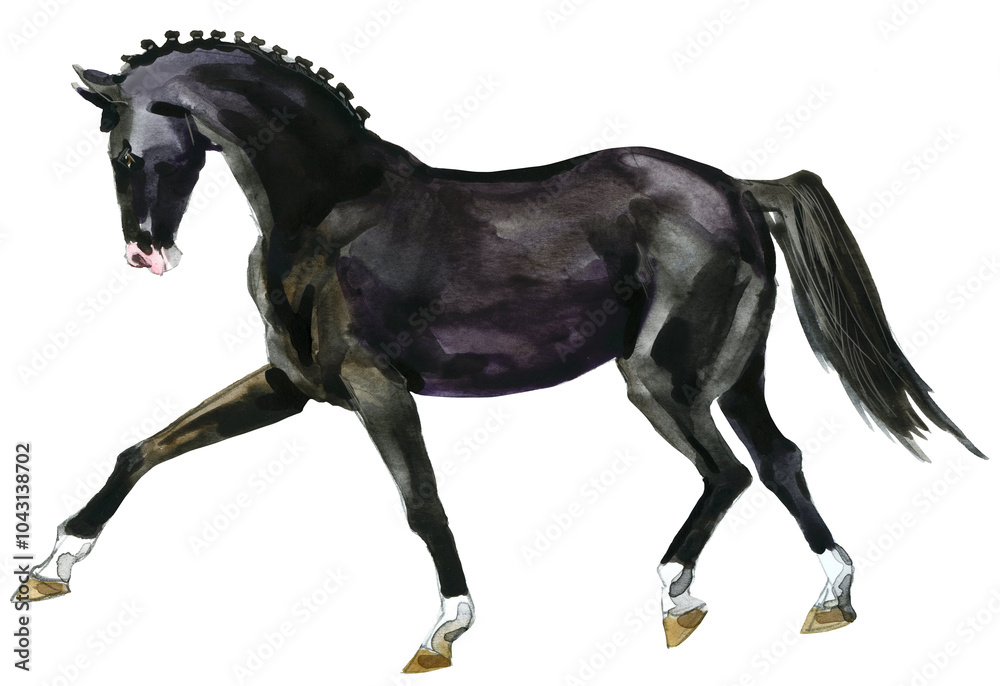 Fototapeta premium Watercolor horse isolated on white background. Animal illustration.