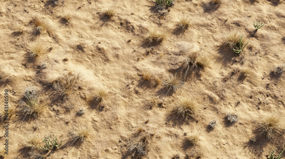 Arid desert landscape with sparse vegetation and sandy terrain Arid desert landscape with sparse vegetation and sandy terrain