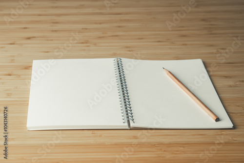 Pencil and notebook place on the wooden table. Education, learning and Idea concept