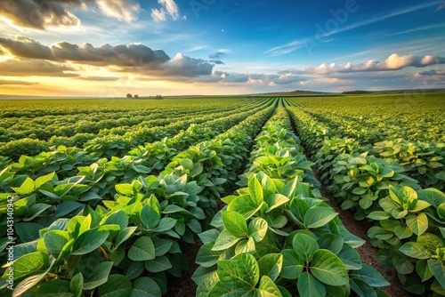 Green soybean field landscape