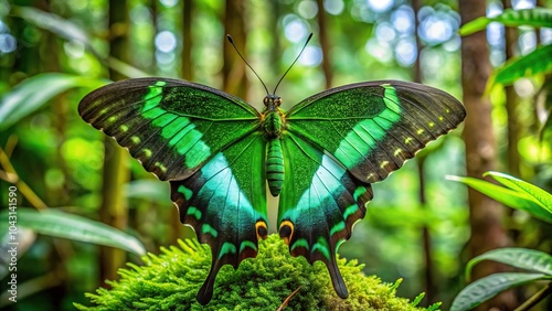 Green swallowtail butterfly Papilio palinurus in a rainforest photo