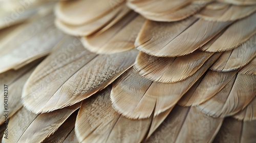 A close-up photograph of brown feathers with intricate patterns and textures.