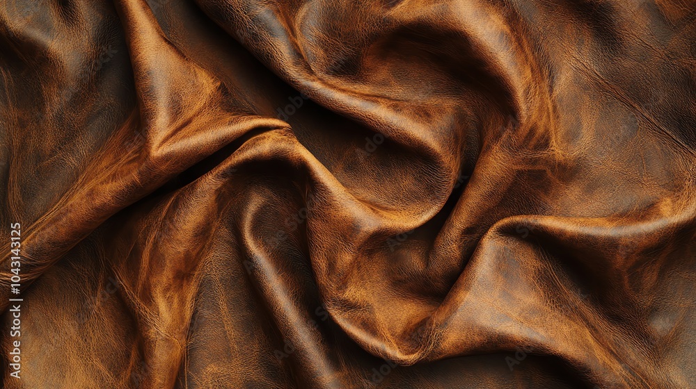 Textured brown leather fabric showcasing elegant wrinkles and folds. Textured brown leather fabric showcasing elegant wrinkles and folds.