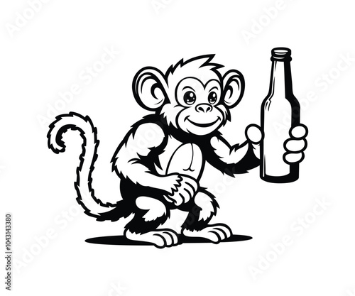 Monkey holding a beer bottle vector