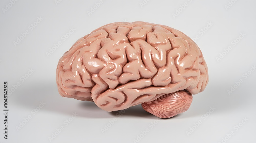 Close-up of human brain model with visible tumor, neutral background, soft lighting, medical focus, detailed representation, educational tool for medical professionals and students Close-up of human brain model with visible tumor, neutral background, soft lighting, medical focus, detailed representation, educational tool for medical professionals and students