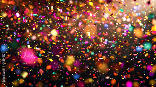 Colorful confetti falling on dark background. photo