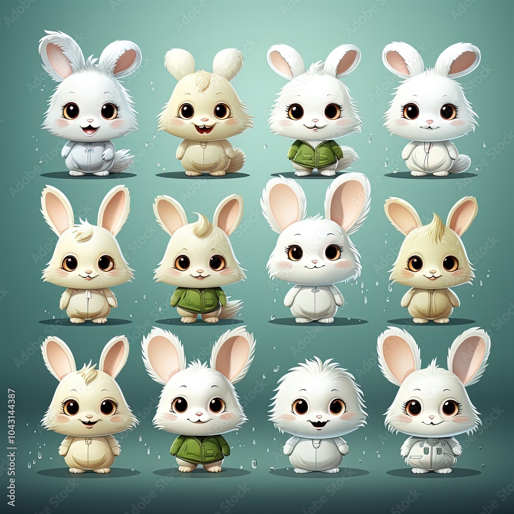 Fototapeta premium A Charming Collection of Cute Little Bunnies in a Garden