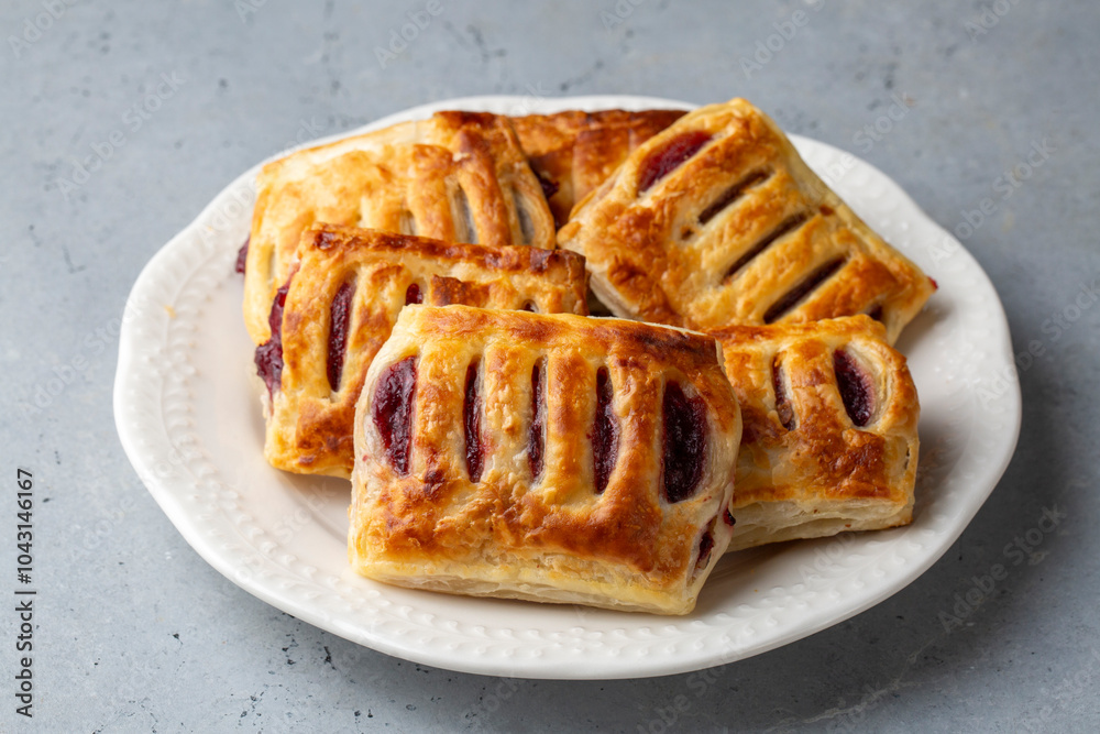 Miniature Danish Pastries with cherry, close up Miniature Danish Pastries with cherry, close up