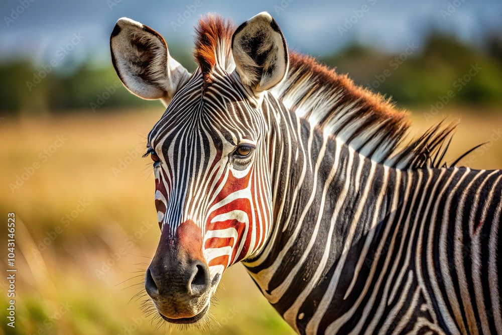 Naklejka premium Grevy Zebra with a large gash wound from recent lion attack, showing depth of field focus