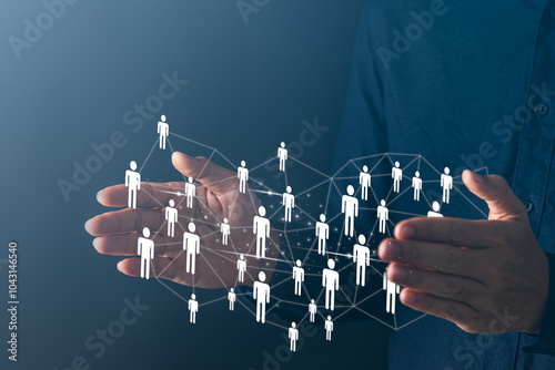 HR hiring recruit job. searching job and business leadership concept. businessman holding person icons
