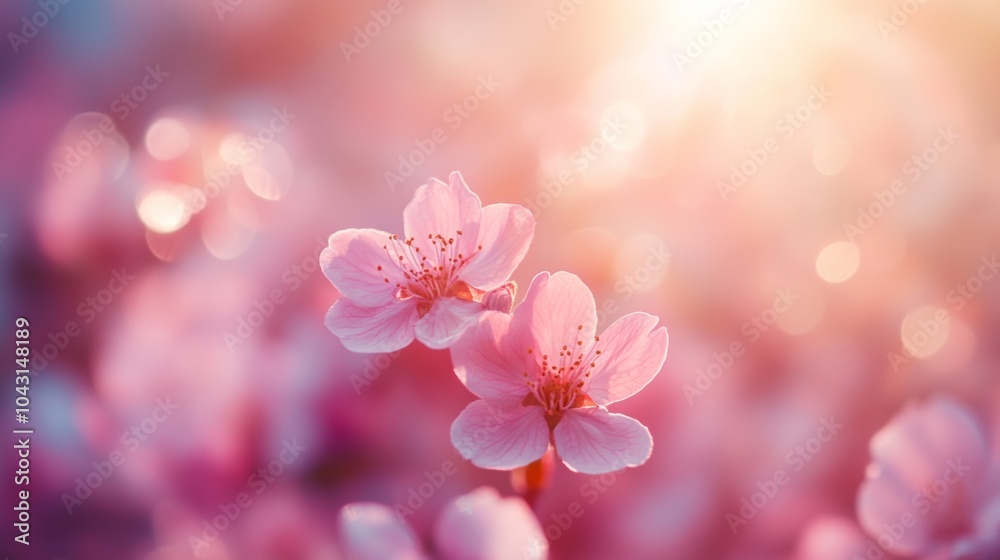 Beautiful Pink Cherry Blossoms in Spring with Soft Sunlight Beautiful Pink Cherry Blossoms in Spring with Soft Sunlight