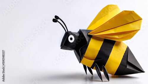  Animal concept origami isolated on white background of a black and yellow striped bumble bee