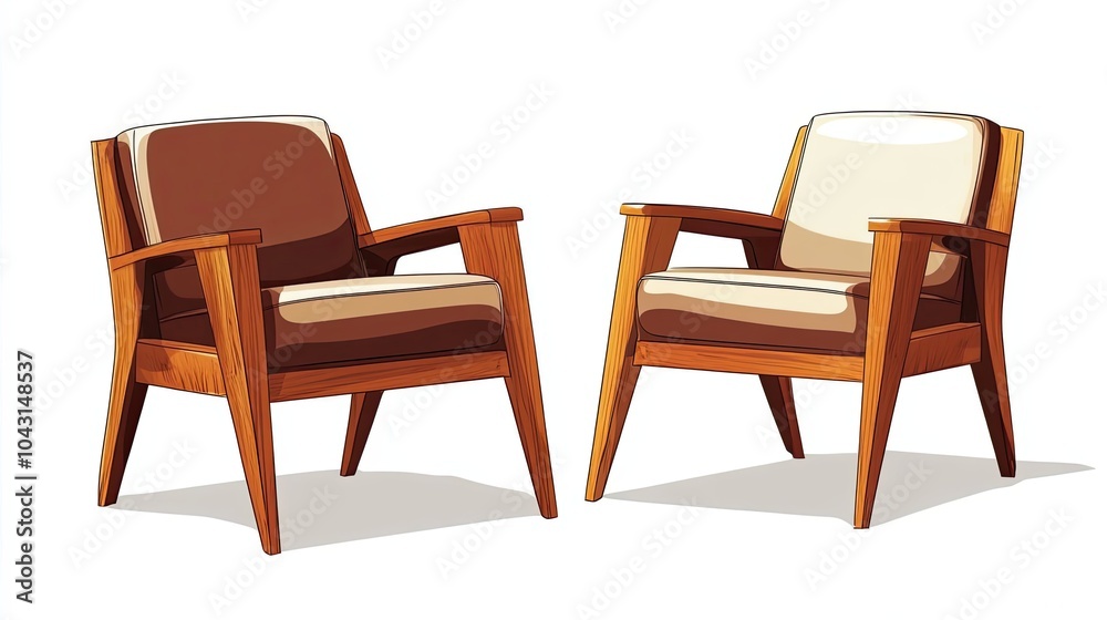 Two Wooden Armchairs with Cushioned Seats Two Wooden Armchairs with Cushioned Seats