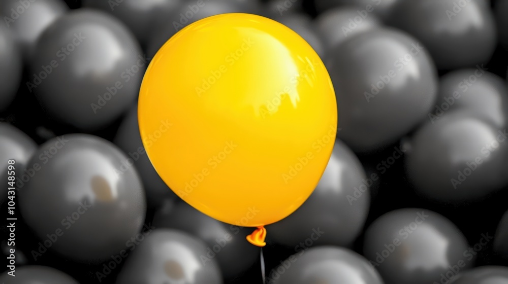 Bright Yellow Balloon Floating Above Dark Background Bright Yellow Balloon Floating Above Dark Background