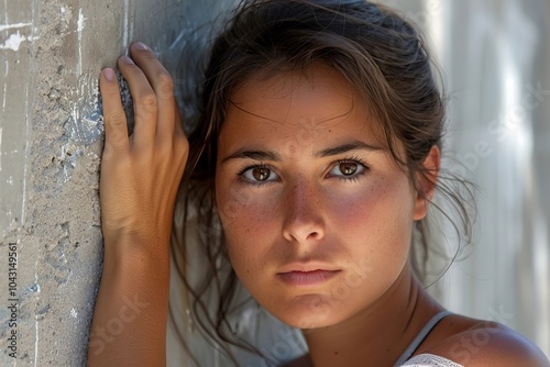 Woman suffering from dizziness and vertigo due to balance disorder photo