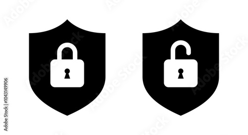 Lock and unlock with shield icon. Secure guard concept