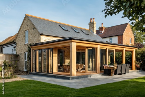 Modern home extension with a glass patio.