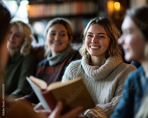 A group of people in a book club discussing books  read