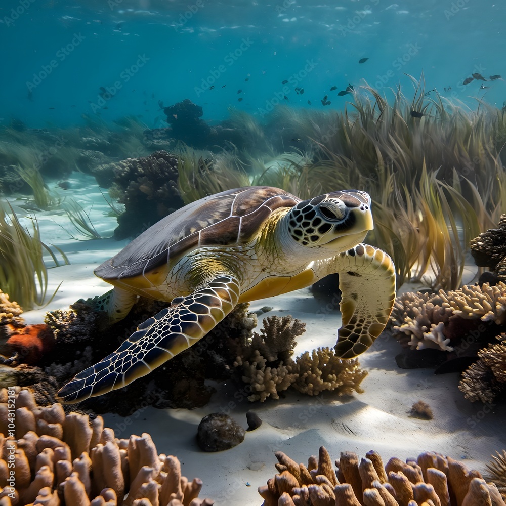 Obraz premium sea turtle swimming in the sea aqua life