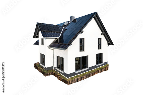 Fotografía Single Family Home with Solar Panels Isolated from Background