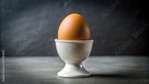 Egg in egg cup on table at low angle view