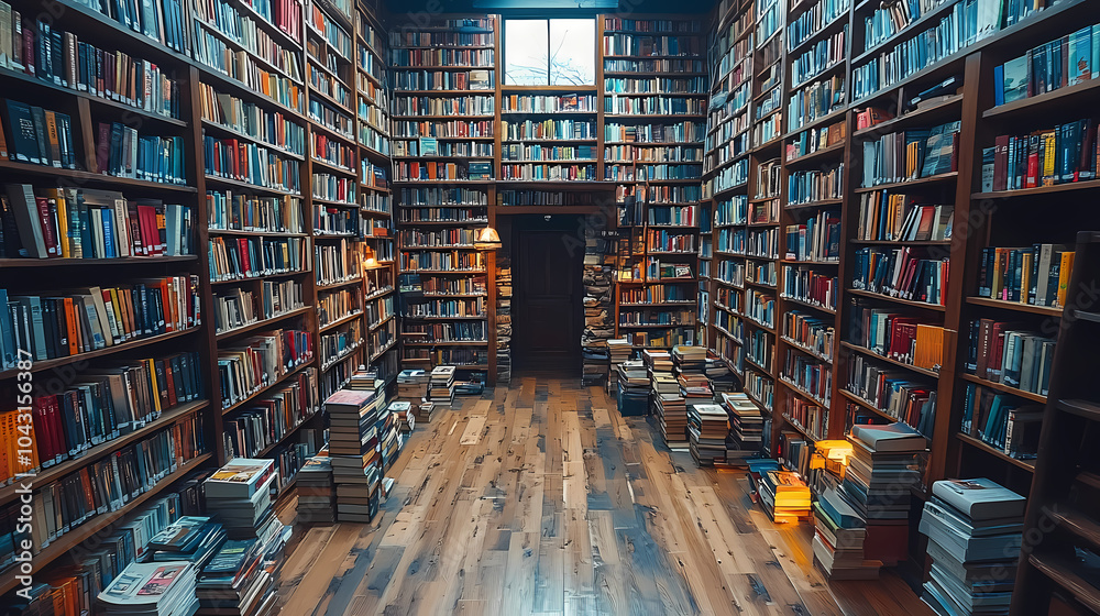 Blurred bookshelf background.Bookshelf in Library with antique books. 3d rendering.