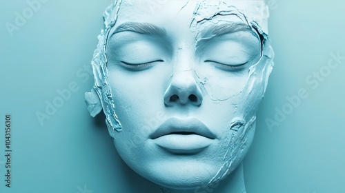 A woman's face is painted with blue paint