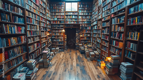 Blurred bookshelf background.Bookshelf in Library with antique books. 3d rendering.