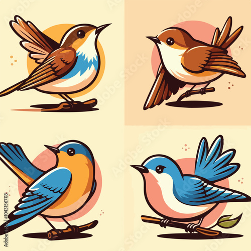 set of colorful birds 