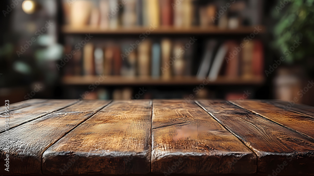 Fototapeta premium Blurred bookshelf background.Bookshelf in Library with antique books. 3d rendering.