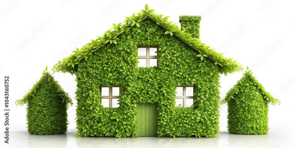 Naklejka premium Eco house with green leaves isolated on white background