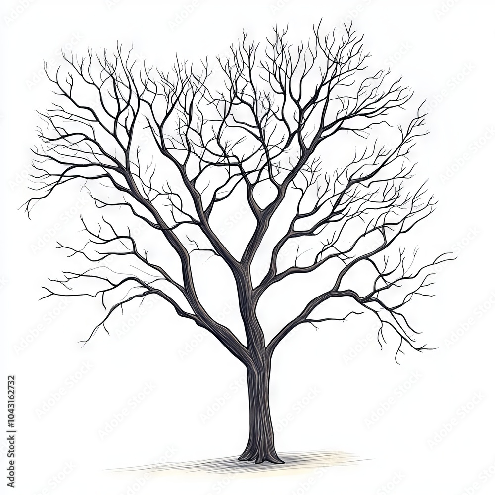 Fototapeta premium Bare tree branches against a white background.