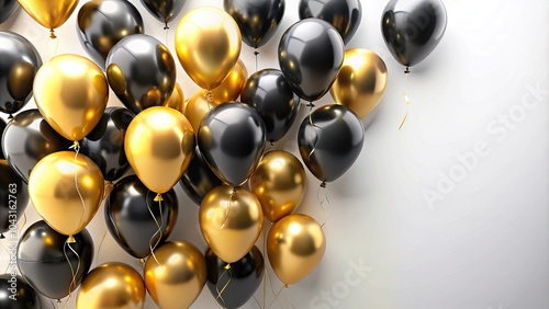 Wallpaper Mural Elegant anniversary background with black and gold balloons in white backdrop macro shot Torontodigital.ca