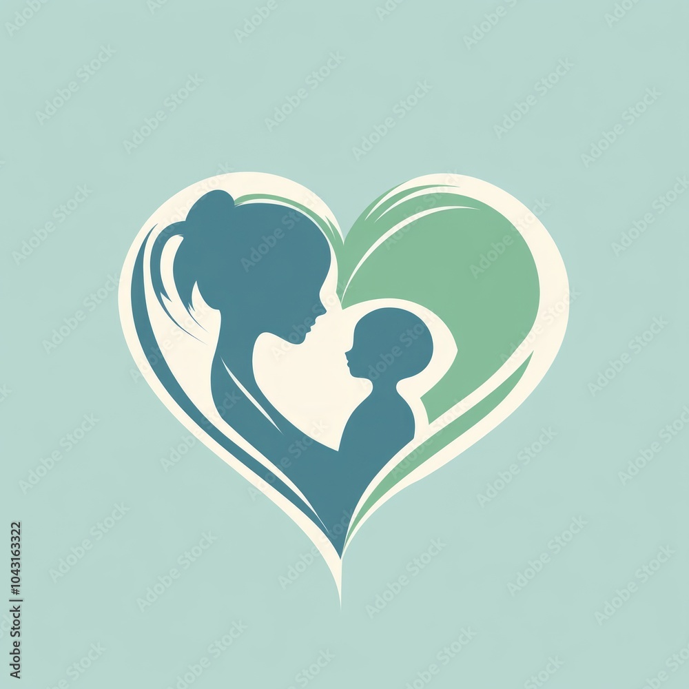 Silhouette of a mother holding her baby in a heart Silhouette of a mother holding her baby in a heart