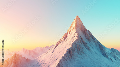 Snow-covered mountain peak bathed in warm sunrise glow against a pastel sky, capturing tranquility and isolation | AI Created
