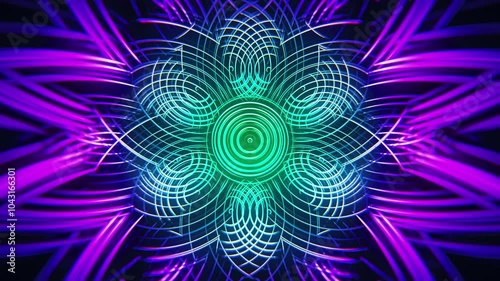 Neon Colorful Kaleidoscope. Radial Multicolor Glowing Abstract Background. Looped video.