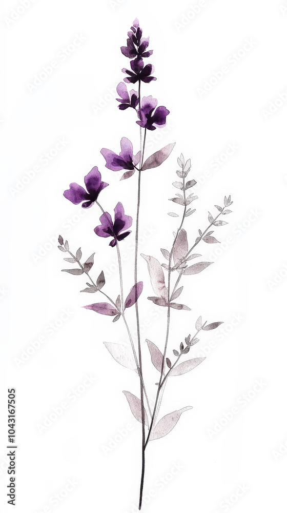 Obraz premium Salvia Sage detailed hand drawn pastel watercolor botanical image, medicinal herbs, light background. Generative AI