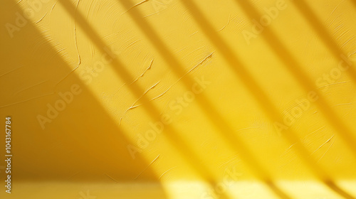 Bright yellow wall with textured surface and sunlight casting window shadows