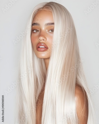 Captivating Blonde Beauty in Cinematic Studio Portrait for Hairdresser s Advertisement photo