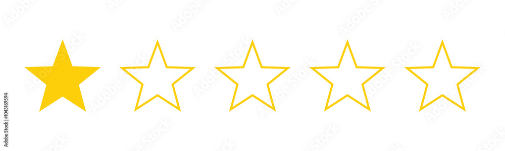 One out of five stars customer product review icon. Yellow 1 star rating feedback for website, app, ui design. PNG transparent One out of five stars customer product review icon. Yellow 1 star rating feedback for website, app, ui design. PNG transparent