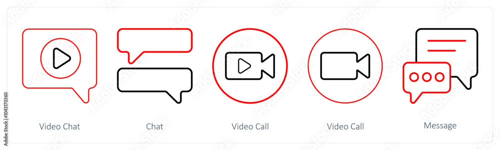 A set of 5 mix icons as video chat, chat, video call A set of 5 mix icons as video chat, chat, video call