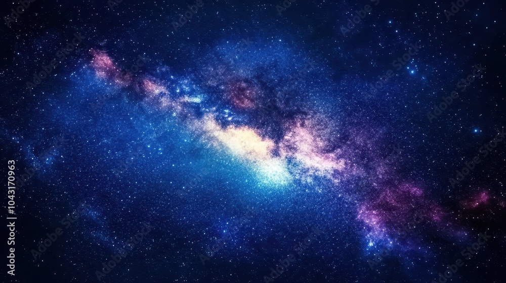 Fototapeta premium A stunning background of the Milky Way galaxy, showcasing its brilliant stars and cosmic dust in deep shades of blue and purple 