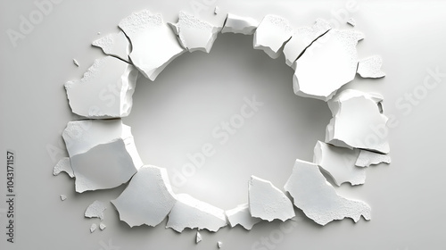 Abstract 3D White Cracked Circular Hole Background