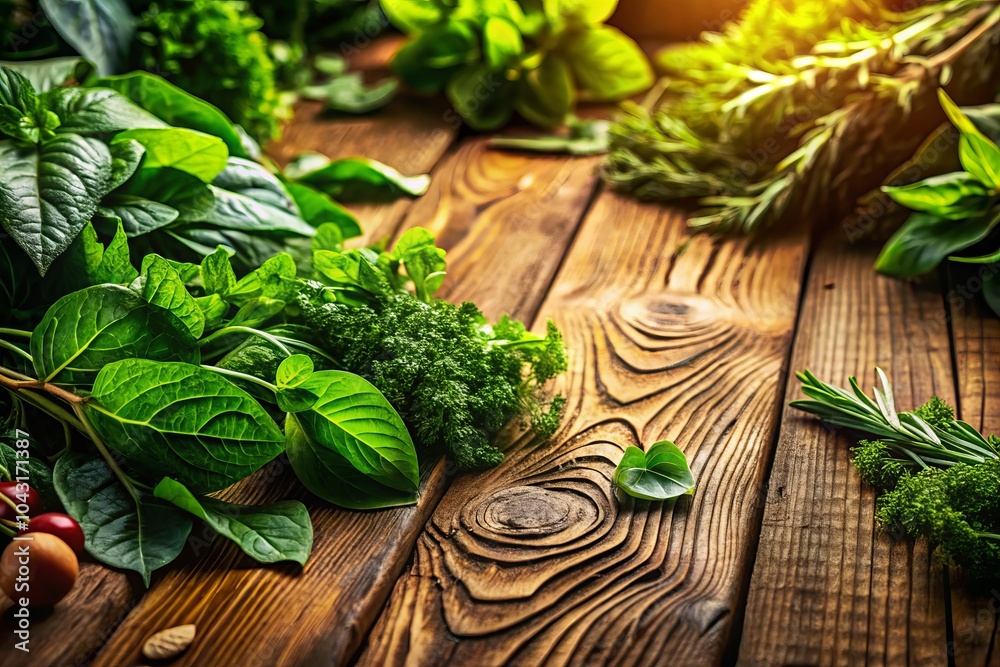 Lively Green Leaf Design on Wood Table, Nourishing Food Concept, Freshness, Organic Lifestyle, Healthy Eating, Nature, Sustainability, Food Photography, Natural Elements Lively Green Leaf Design on Wood Table, Nourishing Food Concept, Freshness, Organic Lifestyle, Healthy Eating, Nature, Sustainability, Food Photography, Natural Elements