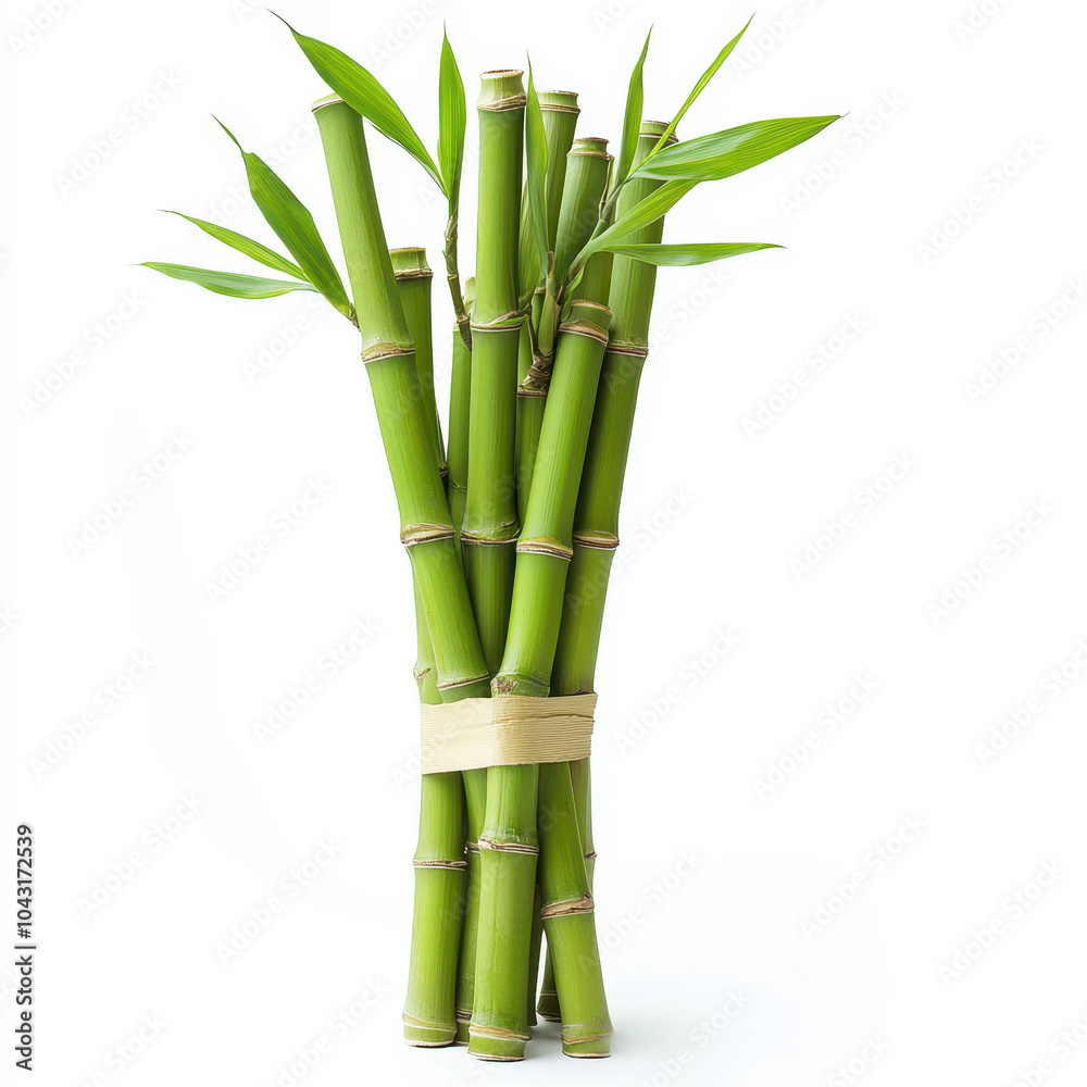 Fototapeta premium Fresh green bamboo stalks isolated on white background