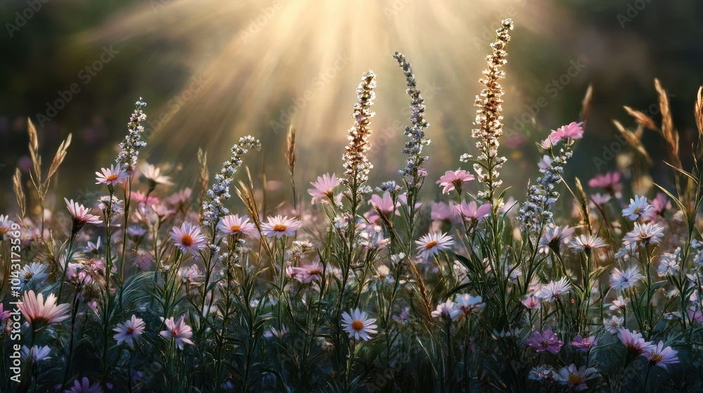 Obraz premium Wildflowers Gently Swaying in a Soft Summer Breeze, Embracing Nature's Beauty and Tranquility.